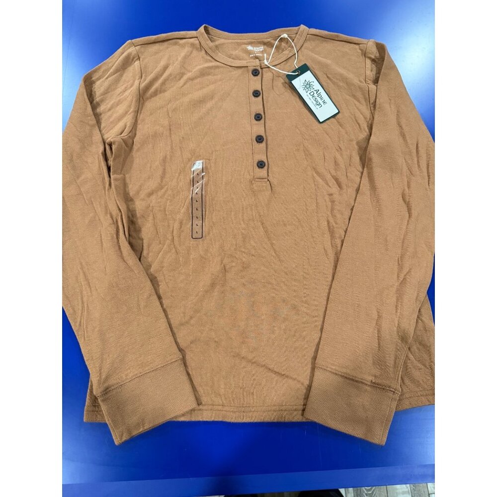 Womens Alpine Design Caramel Latte Henley Long Sleeve Shirt L Organic Cotton